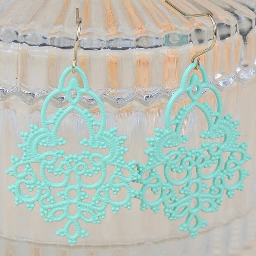 🎉HP🎉 🦋 3/$24 Modern metal seafoam green Art Deco inspired earrings / NWOT - Picture 4 of 4